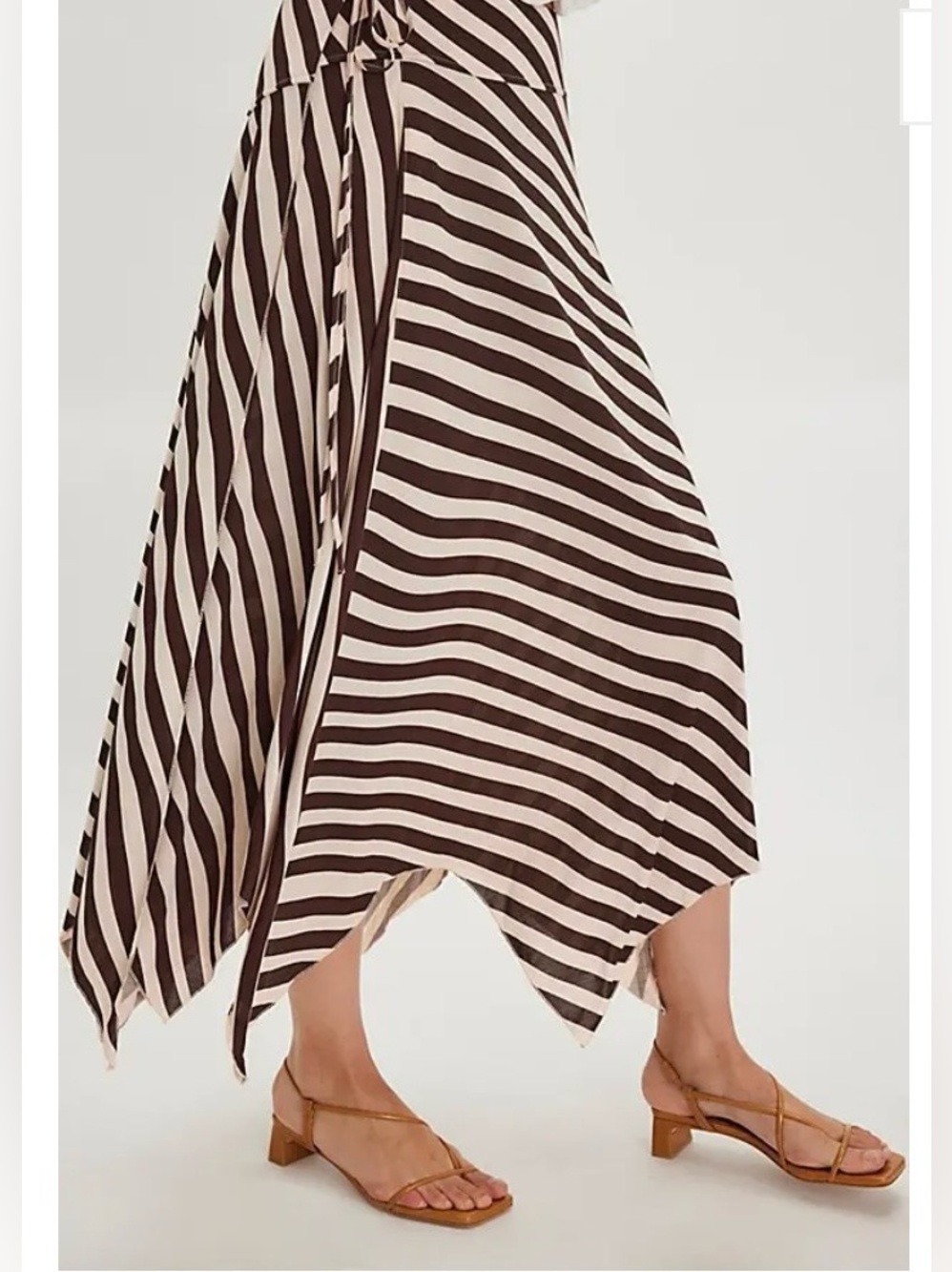 Free People Wavy Striped Asymmetrical Midi Skirt in Brown & Ivory Cream, size 8